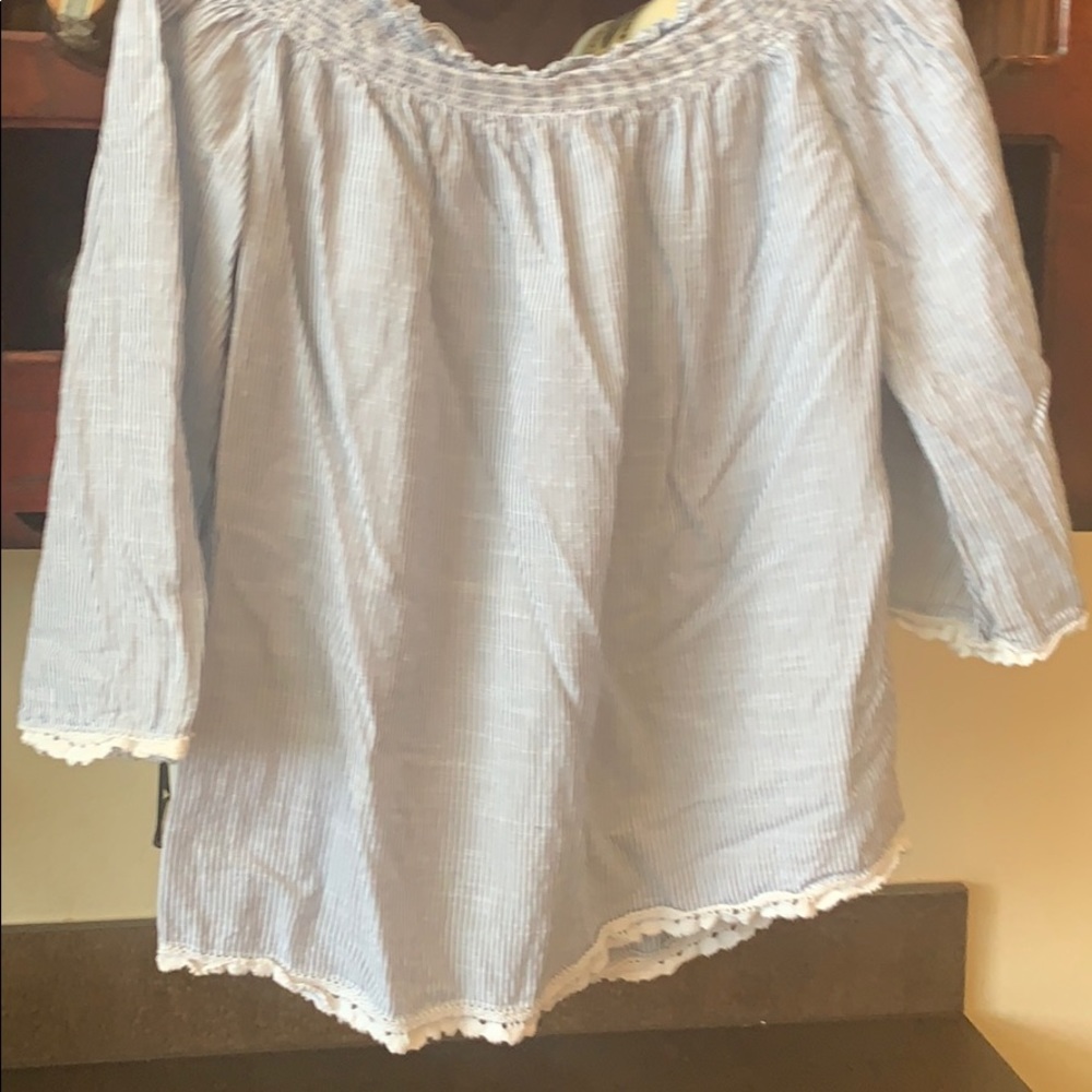 Women’s off the shoulder top - blue and white